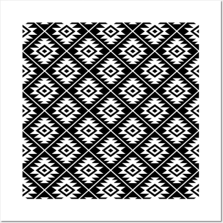 Aztec Symbol White on Black Repeat Pattern Posters and Art